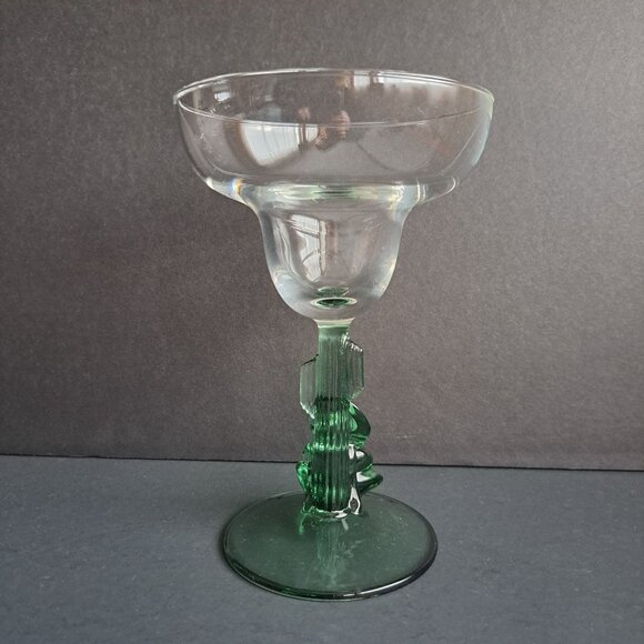 Siesta Margarita Glass 7" Green Cactus Stem Sleeping Man Mexican Style 4.5" Wide - Picture 4 of 12